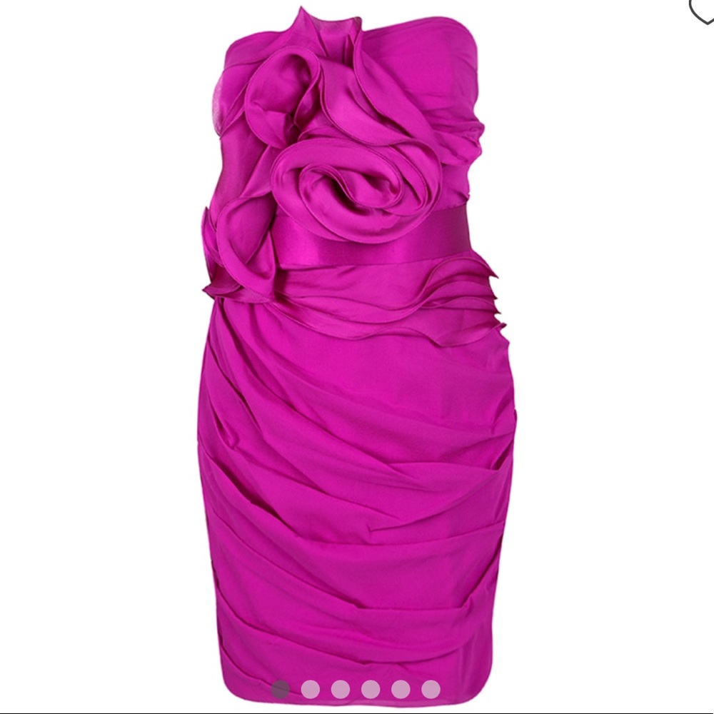 Marchesa Notte Fuchsia Pink Ruffle Strapless Dress